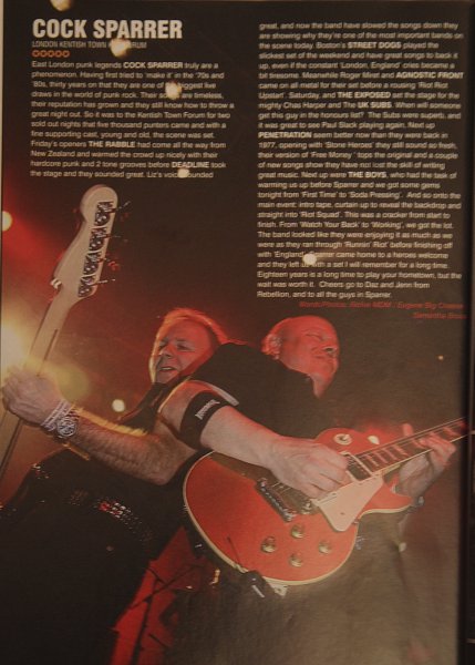 Cock Sparrer, The Forum Photo by Sam Bruce. BIG CHEESE Issue 122 May 2010
