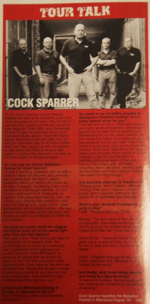 Cock Sparrer Tour Talk photo by Sam Bruce. BIG CHEESE Issue 101 July 2008